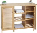 Badezimmerschrank HWC-B18, Regal Kommode Badschrank Badregal, 2 Türen Bambus 75x99x33cm