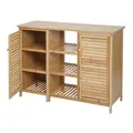 Badezimmerschrank HWC-B18, Kommode Badschrank Badregal 2 Türen Bambus 75x99x33cm