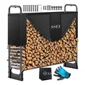 KESSER Kaminholzregal Metall Brennholzregal außen Stahlrahmen + Abdeckung & Handschuhe Kaminholzunterstand 200kg Wasserdichter Holzlager Holzstapelhilfe für Garten Terrasse