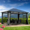 BRAST Alu Pavillon Premium | viele Modelle & Farben | Größen 3x3m 3x4m 3,6x4,8m | Moskitonetz + LED | TÜV geprüft | wasserdicht | UV-Schutz | festes Dach | 3x4m Grau + LEDs