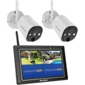 SecuFirst 2K Überwachungskamera Aussen mit Innen Monitor, 7" Sensorbildschirm NVR + 2X Outdoor Kamera Überwachung Babyphone Arbeiten ohne WLAN - Weiß