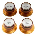 Musiclily Pro Zoll Größe 2 Volume 2 Tone Potiknopf Reflector Top Hat Bell Knobs Set für Double Cut USA Les Paul SG E-Gitarre, Amber mit Silber Top