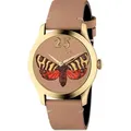 Gucci G Timeless Damenuhr aus Edelstahl gold braun mit Schmetterling - Gold