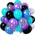 Luftballons Schwarz Lila Blaugrün, 60 Stück Luftballons Geburtstag Metallic Lila