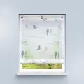 HongYa Raffrollo ohne Bohren Voile Ösenrollo Transparente Raffgardine mit Hakenaufhängung Küche Vorhang Kleinfenster H/B 140/100 cm Vogel Muster