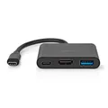 Nedis USB Multi-Port-Adapter - 3-in-1 - USB 3.2 Gen 1 - USB-C Stecker - HDMI Ausgang / USB-A Buchse / USB-C Buchse - 5 Gbps - 0.10 m - Rund - Vernickelt - PVC - Schwarz - Box