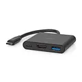 NEDIS USB Multi-Port-Adapter | USB 3.2 Gen 1 | USB-C™ Stecker | HDMI™ Ausgang/USB-A Buchse/USB-C™ Buchse | 5 Gbps | 0.10 m | Rund | Vernickelt | PVC | Schwarz | Box
