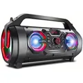Bazooka Tragbarer Bluetooth-Lautsprecher Boombox 30W (20W+5Wx2) IPX4 Spritzwassergeschützt/Radio/microSD/Aux-In/USB/Beleuchtung/Mikrofonanschluss - Schwarz/Rot