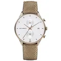 PAUL HEWITT Chronograph Herren Chrono Line White Sand - Herren Chronograph Edelstahl (Bronze), Armbanduhr Männer mit Stoppuhr und Canvas-Armband (Hellbraun), weißes Ziffernblatt