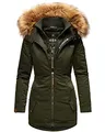 MARIKOO Damen Winter Jacke Stepp Parka Mantel Winterjacke warm gefüttert Kunstpelz SANAKOO S-XXL (S, Olive)