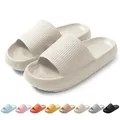 HEOAARG Badelatschen Herren Damen Original Badeschuhe Wolke Badeschlappen Rutschfest Schlappen Wolkenschuhe Weich Cozislides Slippers Flip Flops Innen & Außen，Beige，46-47 EU