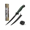 Zite Fishing Filetiermesser Fisch Set mit Messer-Schärfer – Scharfe & Beschichtete Klinge Korrosionsbeständig – mit Anti-Rutsch-Griff – 20 cm Klingenlänge, Angelmesser Fischmesser angeln Angel Messer
