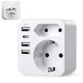 USA Adapter Steckdose, 6-In-1 Adapter USA Deutschland Stecker mit 1 AC 1 USB-C 3USB-A (3.4A), EU to US Reiseadapter für Amerika Kanada Mexiko Thailand，Typ B Reisestecker