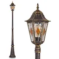 HOFSTEIN Außenstehleuchte Antibes, Außenwegeleuchte aus Metall/Glas in Braun/Gold/Klar/Orange in antikem Look, 210 cm, E27, IP44, Wegeleuchte im Retro/Vintage-Design für Garten, Außenbereich, Hof