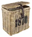 Kobolo Aufbewahrungskorb aus Rattan mit Deckel - 39x27x40 cm - grau - geflochtener Universalkorb für Wäsche, Spielzeug & Decken - dekorativer Wäschekorb im Landhaus- & Shabby-Chic-Stil