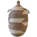 Wäschekorb Wäschekorb Senegal XXL - Zick Zack - Braun/Weiß, Handgeflochtener Wäschekorb aus traditionellem Kunsthandwerk 120 l