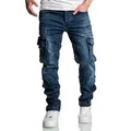 Amaci&Sons Straight-Jeans CARY Jeans Regular Slim Herren Regular Fit Cargo Denim Jeans Hose blau W33/L30