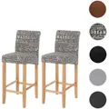 2er-Set Barhocker HWC-C33, Barstuhl Tresenhocker, Holz ~ Schriftzug, grau, helle Beine, Stoff/Textil