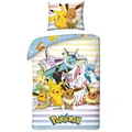 Pokemon Einzel Bettbezug-Set 2-in-1 Design Pikachu Eevee 100% Baumwolle