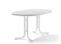 Sieger 152/W Boulevard-Klapptisch mit mecalit-Pro-Platte 140 x 90 cm, Stahlrohrgestell weiß, Tischplatte Marmordekor weiß, Natur