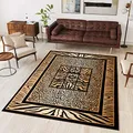TAPISO Atlas Teppich Kurzflor Afrika Tiermuster Tiger Leopard Rahmen Braun Beige Schwarz Bordüre Wohnzimmer Schlafzimmer Modern Design ÖKOTEX 200 x 300 cm