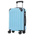 YONSLY Koffer Suitcase M Hellblau, Trolley Reisekoffer, Rollkoffer Handgepäck, Kabinenkoffer mit 4 Rollen 360°, Hartschalenreisekoffer, Zahlenschloss, Weicher Gummigriff
