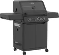 RÖSLE Gasgrill Allflame Peer 3 mit 3 Brennern (je 3,5 kW) – CRISPZONE (3 kW) bis 450 °C, 60x45 cm Grillfläche, Gusseisenroste, Alu-Druckguss, Glaseinsatz, klappbare Seitentische, schwarz