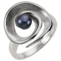 Zeeme Fingerring Silber 925 rhodiniert mit schwarzer Perle weiß 052 (16,6)