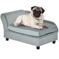 PawHut Hundesofa Hundebett Hundecouch aus Plüsch mit Lagerraum, Rückenlehne, Kissen Katzensofa für kleine Hunde 76 x 45 x 43 cm Hellgrau