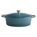 APS 88316 Bräter mit Deckel "5 STARS", Gusseisen, induktionsgeeignet, ofenfest, inkl. Deckelhalter, 33 x 25 cm, 5 Liter, türkis