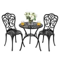 Avestar 3-teiliges Bistro Set aus Aluminiumguss, Gartenmöbel Set, Balkonmöbel, runder Bistrotisch mit 2 Gartenstühlen, Schwarz