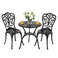 Avestar 3-teiliges Outdoor Bistro Set, Gartenmöbel, Balkonmöbel Set, runder Balkontisch aus Aluminiumguss, mit einem Schirmloch, 2 Bistrostühlen, für Terrasse, Schwarz (Ohne Armlehnen)