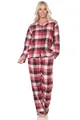 Normann Damen Flanell Schlafanzug lang Pyjama mit Knopfleiste und Hemdkragen, Farbe:Beere, Größe:40-42