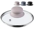 KADAX Glasdeckel, Topfdeckel Ø14 mit Silikongriff, hitzebeständig, mit Dampfloch, leichter Universaldeckel, beige, für Töpfe, saubereres Garen und weniger Spritzer