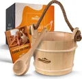 ALPENHAUCH Sauna Eimer mit Kelle [100% Naturholz] - Edler Saunakübel mit komfortablem Hanftrageseil