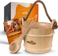 Alpenhauch Aufgusskübel mit Kelle [100% Naturholz] - in 2 Ausführungen mit, 4,50 l, Hanftragseil, langlebig, hitzebeständig, inkl. Sauna-Büchlein