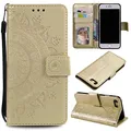 CoverKingz Handy Case kompatibel mit iPhone 7/8/SE [2020/2022] - Handy Cover mit Kartenfach Phonecase – Smartphone Hülle klappbar Motiv Mandala Gold