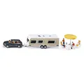 Siku 2542, Porsche Macan mit Wohnwagen, Figuren und Campingausstattung, 1:55, Metall/Kunststoff, Multicolor