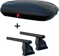 Dachbox VDPBA320 320Ltr carbonlook abschließbar + Dachträger Menabo TEMA kompatibel mit für Mazda 3 (5 Türer) 2009-2013