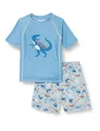 Playshoes Unisex Kinder UV-Schutz Bade-Set zweiteilig Schwimmshirt Badeshorts Badebekleidung, Dino blau, 74/80