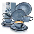 SÄNERG | Kaffeeservice Darwin 12 tlg, Kaffeegeschirr 4 Personen, Steingut Kaffee Set, Kaffee Set Spülmaschinenfest, Service mit Tassen Untertassen & Desserttellern Blau 300 ml | PREMIUM COLLECTION