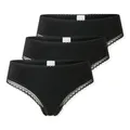 Schiesser Damen Tanga String im 3er Pack - Größe 38 Schwarz - Atmungsaktive Baumwolltangas mit Spitzenbändern am Bund - Elastisches Single-Jersey - Bequeme Unterwäsche mit komfortablem Sitz