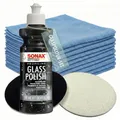 Glaspoliturset bestehend aus einer SONAX 250ml Glass Polish + 2 Stück Flexipads Ø135mm Glas-Polierpads + 20 Stück Craft-Equip Microfasertücher BLAU