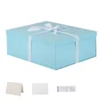 KdmNzoo Geschenkbox mit Deckel 42 x 32 x 15.5 cm groß xxl, Geschenkbox mit Schleifen, Grußkarten, Raffia Hamper Shreds für Blau