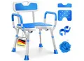 KESSER® Duschhocker mit Lehne höhenverstellbar in 6 Stufen 38-54cm Badhocker 150KG belastbar Duschstuhl Anti-Rutsch Füße & Matten Duschhilfe Senioren & Schwangere Duschsitz mit Brausehalterung