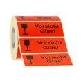 1000 Etiketten Aufkleber 593101 Vorsicht Glas rot auf Rolle Warnetiketten