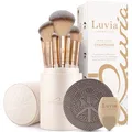 Make-up Pinselset 11-teilig | 8 vegane Schminkpinsel + veganes Leder-Etui, Diamond Beauty Schwamm & Reinigungsmatte | Prime Vegan Champagne | Creme Matt/Gold | LUVIA