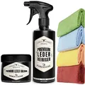 URBAN FOREST Sparset Lederpflege Lederreiniger 500ml + Leder Balsam 250ml + 4 Mikrofasertücher, Pflegemittel, Ledersitze, Lederbalsam für die Autopflege, Milde Lederpflege Made in Germany