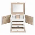 Boxxx Schmuckkästchen, Weiß, Beige, Textil, Leder, Holzwerkstoff, Lederlook, 22.5x16.5x17.5 cm, Ringhalter, Kosmetikspiegel, Schubladen herausnehmbar, verschließbar, Ordnen & Aufbewahren, Schmuckaufbewahrung