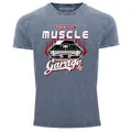 Neverless® Herren T-Shirt Vintage Shirt Printshirt American Muscle Car Used Look Slim Fit Blau L